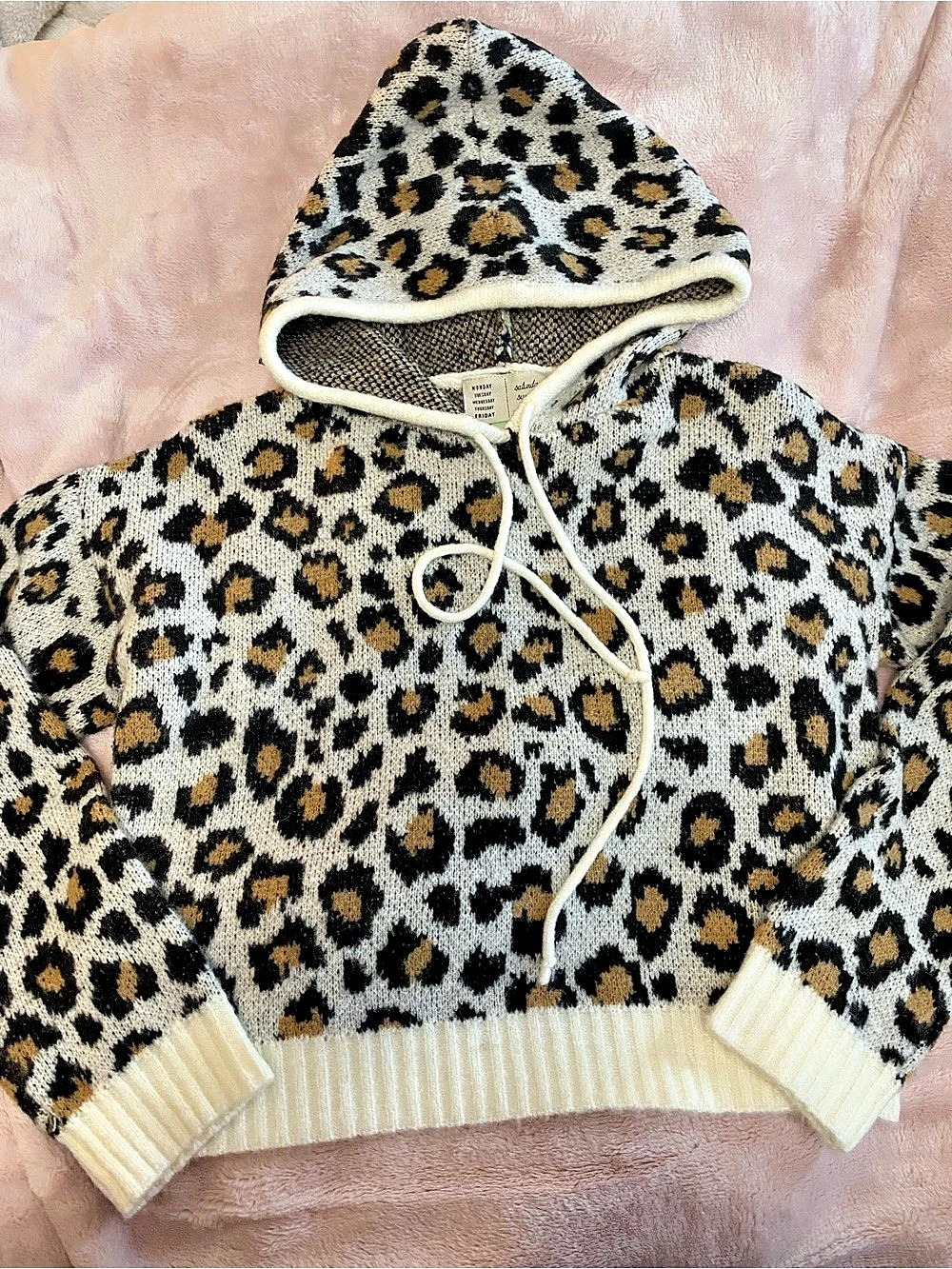 Anthropologie Saturday Sunday cropped Leopard Print Hooded Sweater Size small